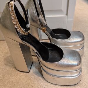 Versace Silver Platform Heels